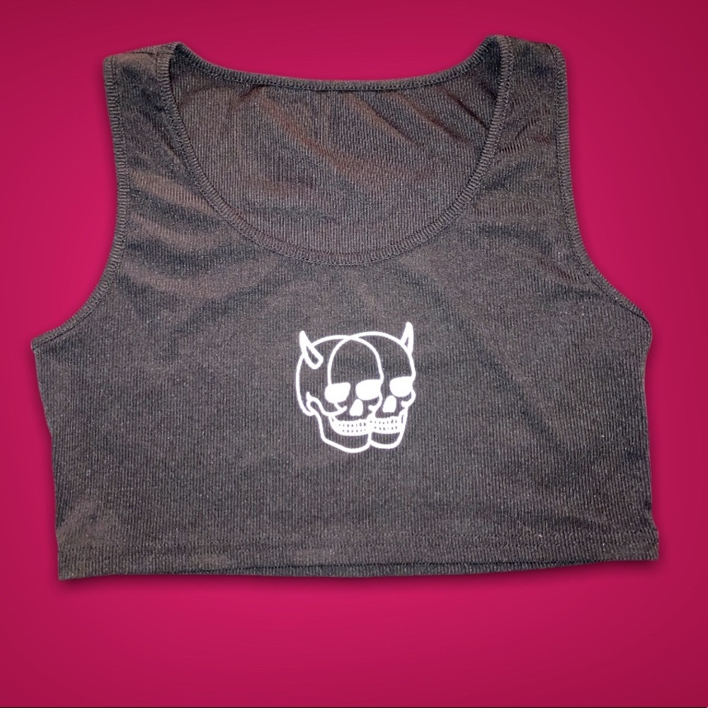 Black Skull Cropped Tank Top Shirt